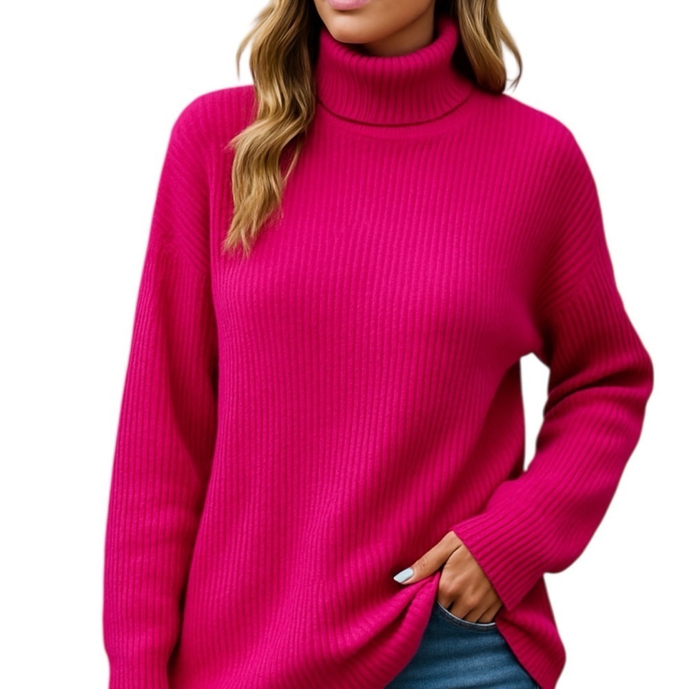 VICI Fuchsia Ribbed Mock Neck Sweater Medium Cozy Soft Knit Pullover